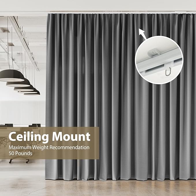 Ceiling Curtain TrackCurtain Track Wall MountedCeiling Mount Rail Room Divider Tracks Extra Long Curtains Rod for Living Room Bedroom Patio Sliding Door Curtains with ClipsWhite 6ft