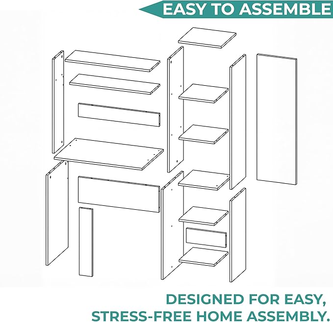 Tuhome Versalles Writing Desk with Two Superior Shelves Five Side Open Storage Compartments Space-Saving Modern Workstation Design for Studios and Offices Ideal for Organization Books