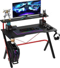47 Inch Gaming Desk Racing Computer Desk Home Office Workstation with Elevated Monitor Shelf Rotatable Cup Holder Headphone Hook Black