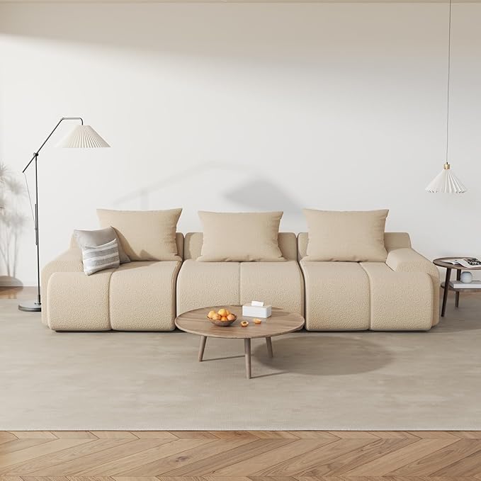 Cloud-Loaf Armless Middle Chair Single Modular Sofa Extension Piece Boneless Memory Foam Slipper Chair Deep Seat Floor Couch Component for Living Room No Assembly Beige