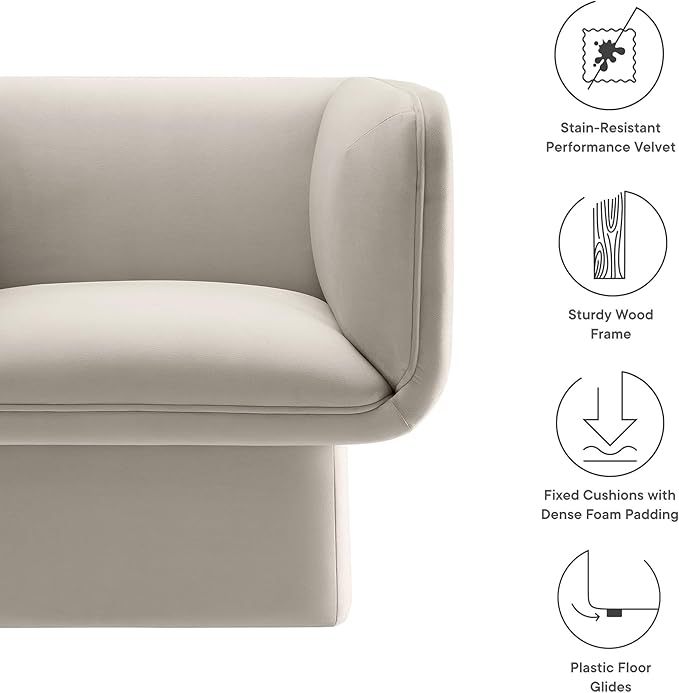 Modway Tate Performance Velvet Accent Chair in Almond - Upholstered Club Chair - Modern Barrel Armchair - Comfy Reading Leisure Chair for Living Room Bedroom Office