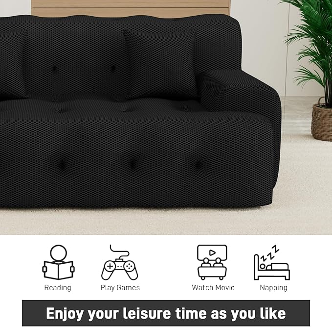 OUYESSIR 114 Boneless CouchCloud Couch3D Mesh Fabric Comfy Sofa3 Seater Modern Curved Sofa for Living RoomBedroom and ApartmentNo Assembly RequiredBlack