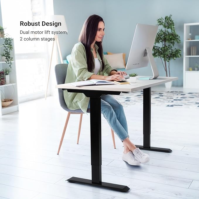 Progressive Desk Stand Up Electric Standing Desk Compact Home Office Table Black Frame and Dark Cherry MDF Tabletop Prime Ryzer 42 x 24