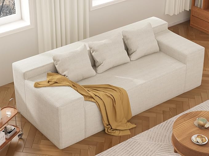 PurrJoys Modular Sectional Sofa 3 Seater 105 Deep Seat Corduroy Lounge Sofa with Movable Cushions Modular Couch for Small Spaces Living Room Bedroom Apartment Office - Beige