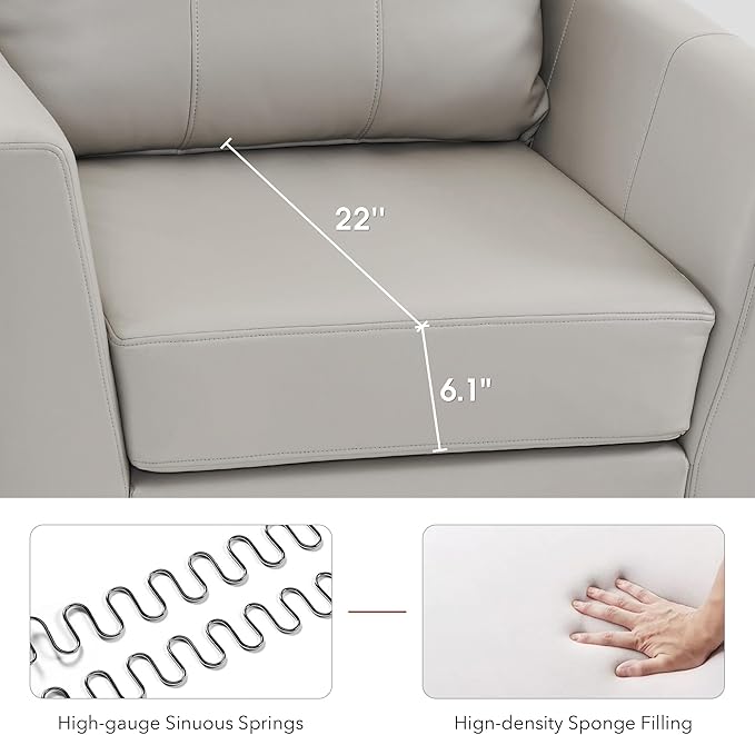 MCombo Modern Accent Chair Set of 2 Faux Leather Armchair with Sloped Arms Comfortable Living Room Office Reception or Waiting Room Seating 4629 (2 Beige)