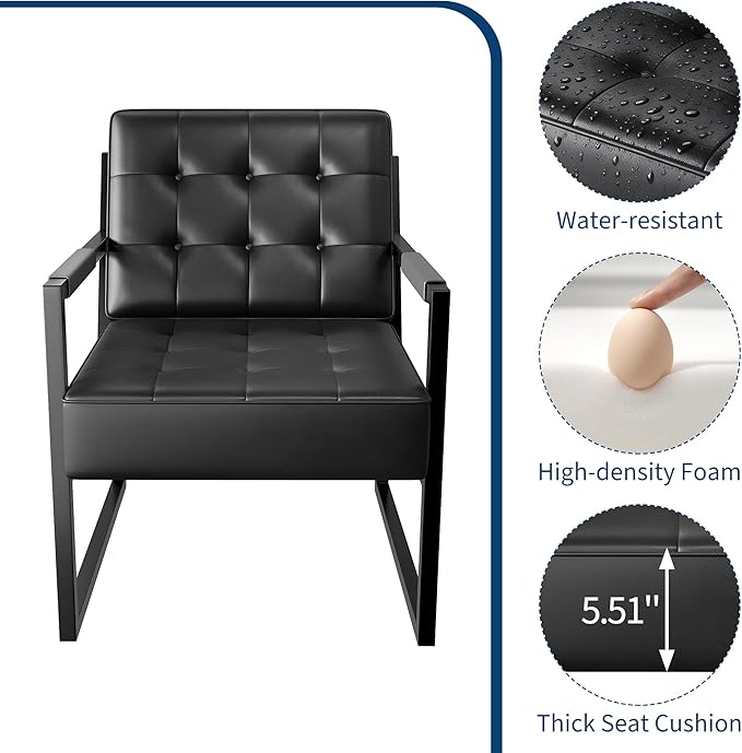 Garvee Mid Century Accent Chair Set of 2 Faux Leather Armchair with Metal Legs Comfortable and Stylish for Living Room Bedroom Reception and Office Durable Upholstery Sleek Design