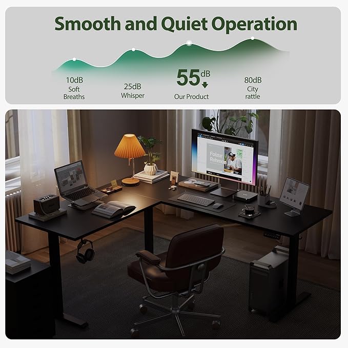 Agilestic L Shaped Standing Desk Adjustable Height Electric Corner Standing Desk 63 x 55 inch Sit Stand Computer Table with Splice Board Gaming Table Black