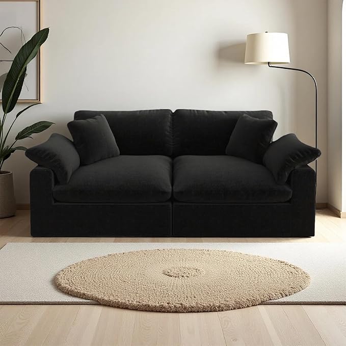 Modular Sectional Sofa Cloud Couch78.6 Down Filled Comfy Cloud Modern Sofa2 Seater with Black Linen Couch Cushion Covers Removable Furniture for Living Room