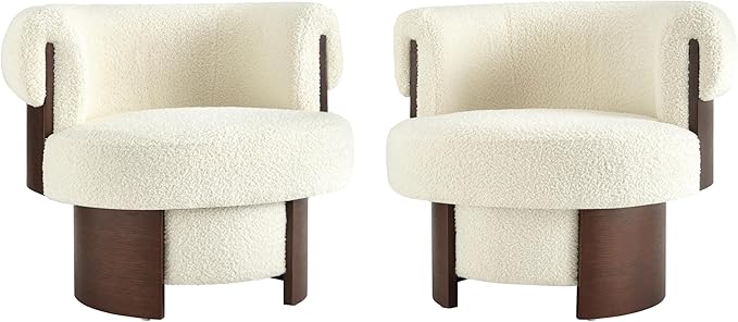 360° Swivel Barrel Chair Set of 2 Modern Curved Sculptural Swivel Barrel Chair Comfortable Fabric Upholstered Single Sofa for Living Room and Bedroom (Beige/144)