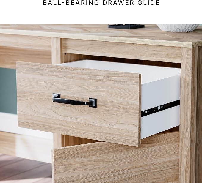 Signature Design by Ashley Battelle Casual 60 Home Office Desk with 1 Drawer and Cabinet Door Light Brown