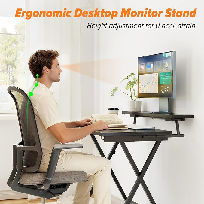 WOHOMO Folding Computer Desk with Adjustable Height 23.6 x 31.5 x 25.6 Foldable Table with Monitor Stand Small Office Desk for Bedroom Space Saving Desk for Home Office Easy Assemble Black