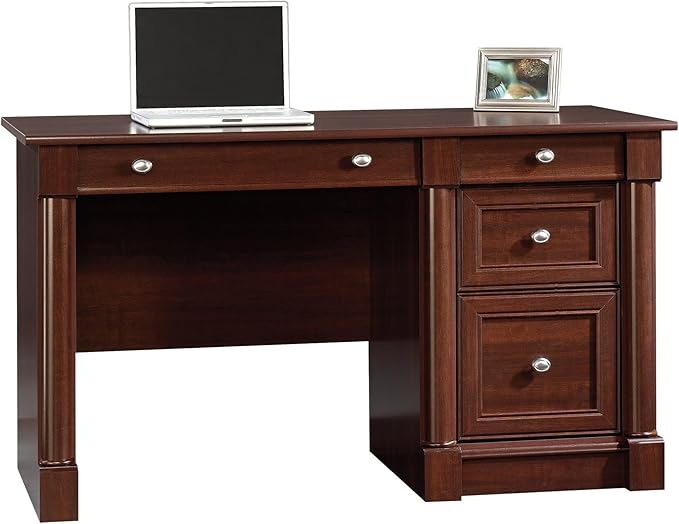 Bowery Hill Engineered Wood Computer Desk 53.1W x 23.5D x 30H Cherry Finish 3 Drawers with Keyboard Tray Durable Laminate Construction Rectangular Home Office Desk for Modern or Transitional