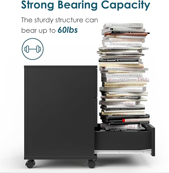 3 Drawer Mobile File Cabinet with Casters Under Desk Vertical Filing Cabinet for Home Office Organizer Letters/Legal/A4 (Black)