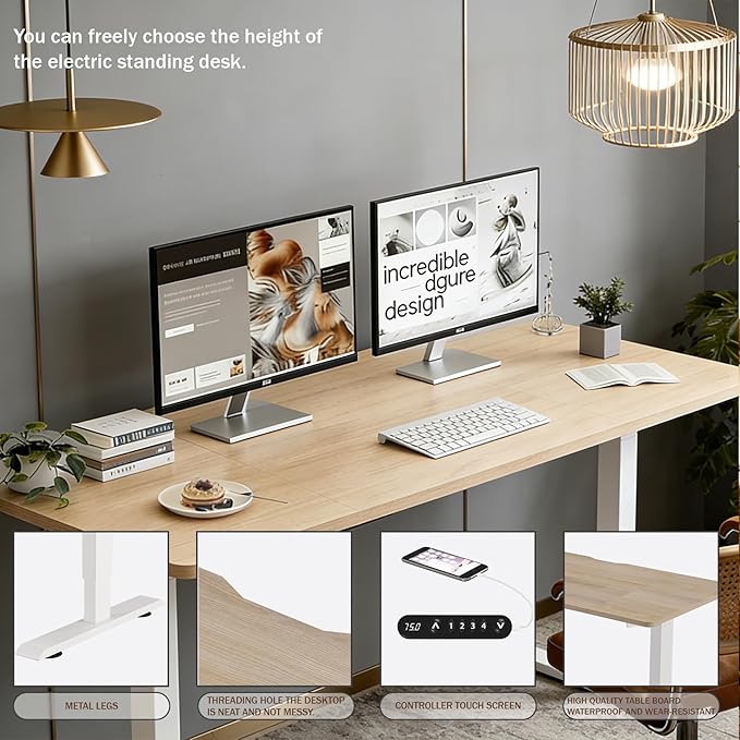 Electric Standing Desk 55 x 24 Inch Height Adjustable Desk Sit Stand Desk with Type-C Charging and Memory Preset Computer Desk for Home Office (Oak)