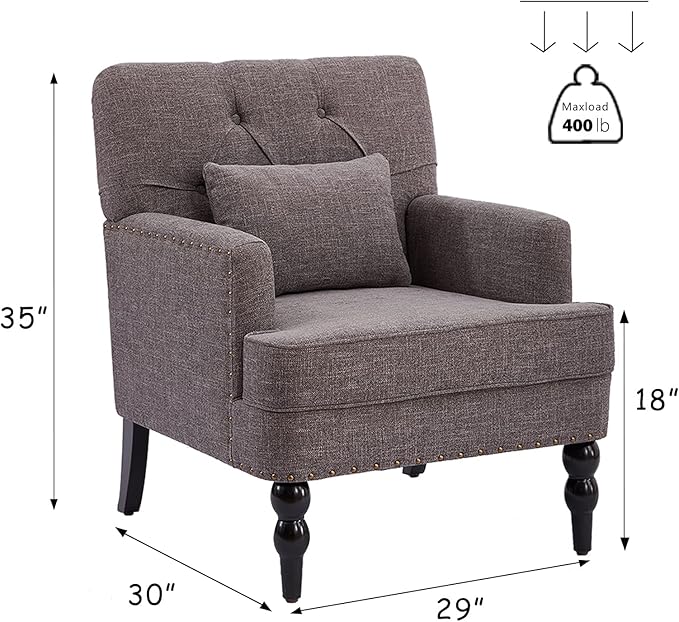 HUIMO Tufted Club Chair Set of 2Accent Chair with Lumbar Pillow Upholstered Button Armchair Fabric Sofa Chairs for Bedroom Living Room Mid Century Modern with Studded Reading Chair(2Grey)