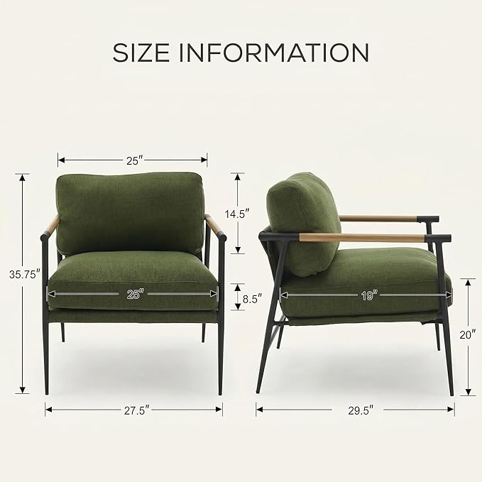 DUOMAY Green Modern Accent Chair Soft Linen Fabric Armchair Sofa Lounge Bedroom Chair with Metal Leg for Living Room Reading Office