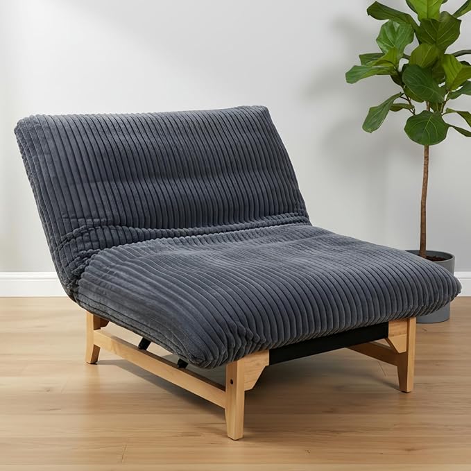 Comfy Lounge Chair Cozy Striped Corduroy Accent Seating with Solid Rubber Wood Frame Soft Plush Cloud Comfort for Living Room Bedroom &amp Reading CornerGray