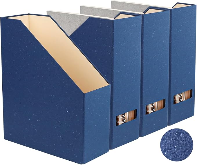 Magazine Holder - File Holder and Desk Organizer Paperboard Book Organizer and Storage Box for Documents Magazine Holder Rack for Classroom Home and Office (Classic Blue 4-Pack)