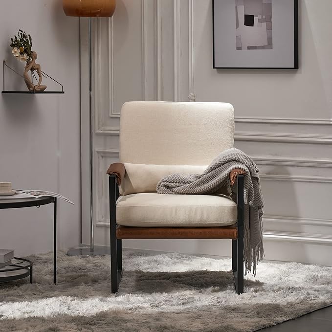 Accent Chair for Living Room Bedroom Reading Office Armchair Lounge ChairLiving Room Chair Reception Chairs Waiting Room Sofa Chair Side Chair with Arms for Home Conference Lobby Area - Beige