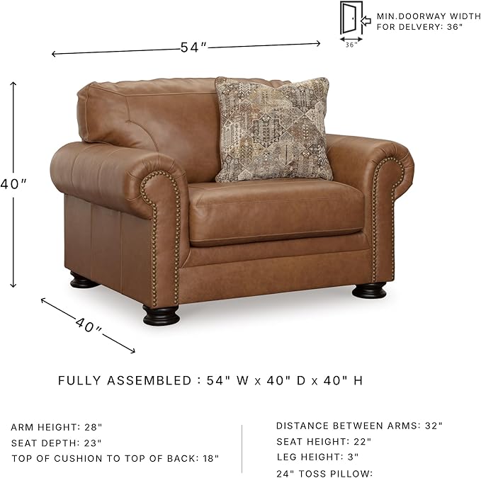 Signature Design by Ashley Carianna Contemporary Leather Match Upholstered Oversized Chair with Nailhead Trim and 1 Accent Pillow Dark Brown