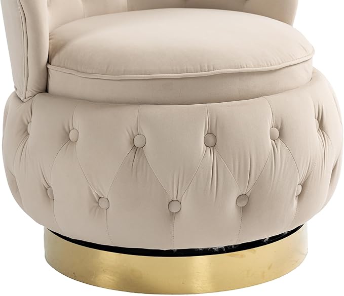 Swivel Barrel ChairVelvet Swivel Accent Chairs Modern Round Storage Small Chairs 360 Degree Upholstered Swivel Boucle Chair for Living Room Bedroom（Beige）