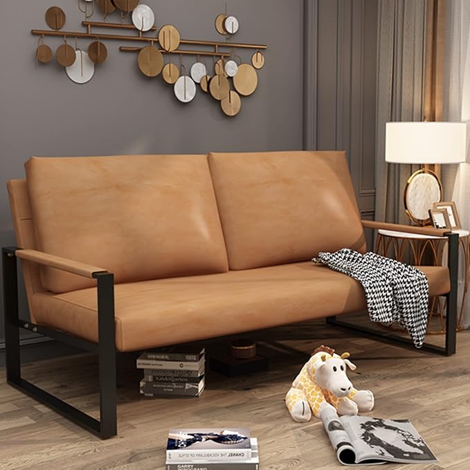 AWQM PU Leather Love Seats Sofa 45 Mini Upholstered Couch for Small Space Modern Accent Chair with Armrest &amp Removable Cushions 2-Seater Lounge for Living Room Office (Brown) (CXY45I2SLS-BW)