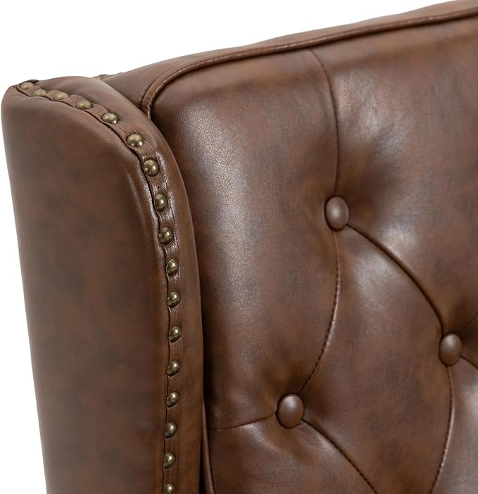 Modern Living Room Armchair Mid Century Accent Chair with Rolled Arms and Tufted BackUpholstered PU Leather Sofa Leisure Chair for Living Room/Bedroom/Office/Club