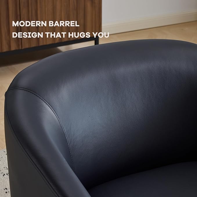 AEDI Genuine Leather Swivel Accent Chair Barrel Chair for Living Room Dark Blue
