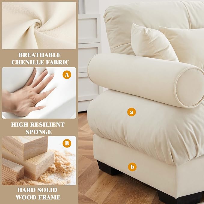 Oversized Modular Velvet Sectional Cloud Sofa Couch with Movable OttomanCorner Sofa with Comfortable Armrests Deep Seat Convertible L or U Shaped Couch (Beige 2 Seat +2 Ottoman)
