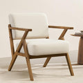Mid Century Modern Chair Beige Accent Chair Upholstered Armchair with Solid Wood Frame Comfy Reading Nook Chair Lounge Chairs for Living Room Bedroom Linen