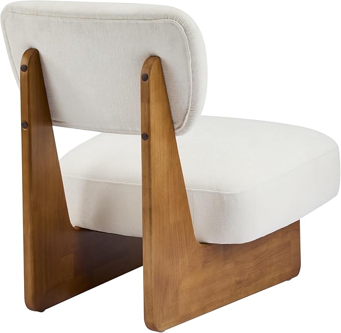 GDFStudio Upholstered Armless Accent Chairs Set of 2 Modern Side Chair Minimalist Leisure Chair with Backrest Beige Cusion for Living Room Bedroom Reading Room Natural Slid Wood Base