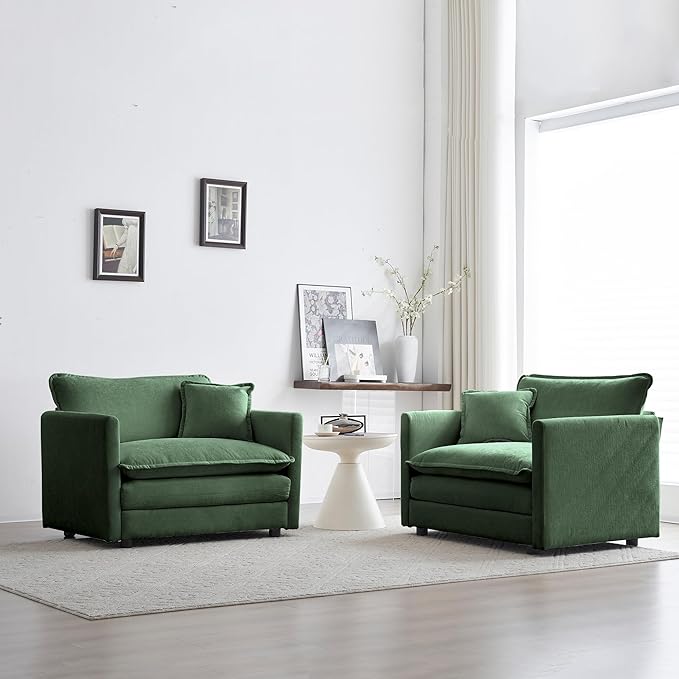 mikibama 41.4 W Single Seat Sofa Chenille Comfy Deep Upholstered Couch Armchair with Toss Pillow for Living Room Bedroom Office Apartment Evergreen