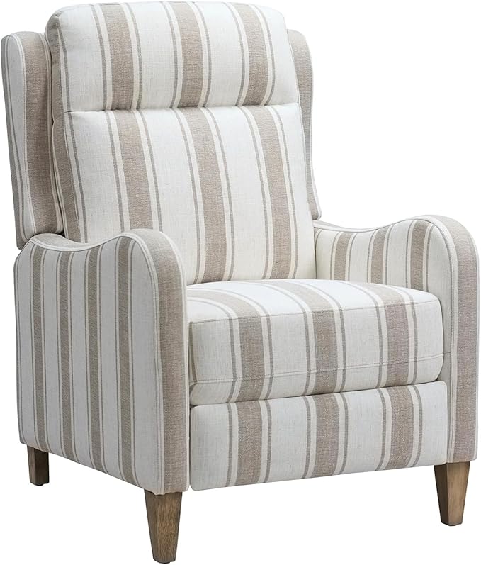 HULALA HOME Pushback Recliner Chair with Solid Wood Legs Fabric Striped Comfy Upholstered Seating with Footrest Armchair for Living Room/Reading TAN
