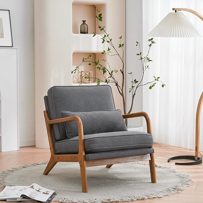 Accent Chair for Living Room Mid-Century Modern Upholstered Armchair with PillowReading Arm ChairComfy Accent Chair for Bedroom