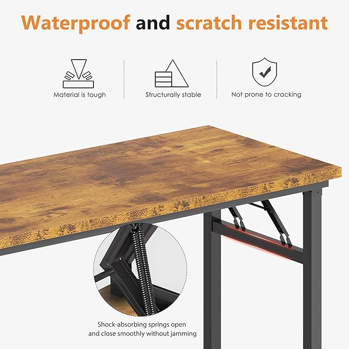 DlandHome Folding Table Computer Desk Workstation Table Conference Table Home Office Desk Fully Assembled (47 Inches Retro)