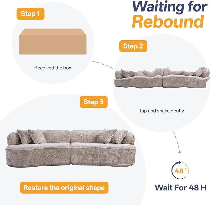 Modular Sectional Sofa Cloud Boneless Couch with Layered Cushion Upholstered Sofa in a Box Flexible Module Combination for Living Room No Assembly (Camel 114”)