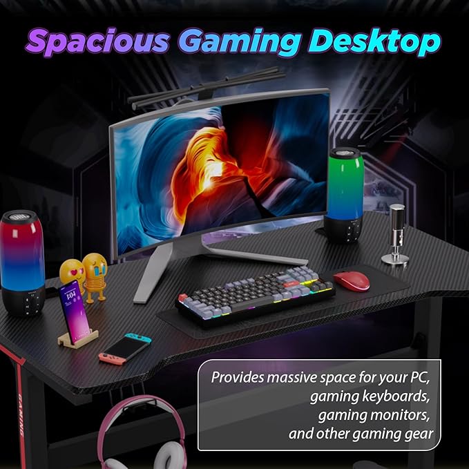FDW 47 Inch Gaming Desk with Large Desktop Computer Desk Student PC Desk Extra Large Modern Ergonomic Racing Style Table Workstation for Adult TeensBlack