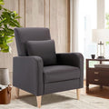 COLAMY Modern Upholstered Accent Chair Armchair with Pillow PU Leather Reading Living Room Side ChairSingle Sofa with Wood Legs Brown