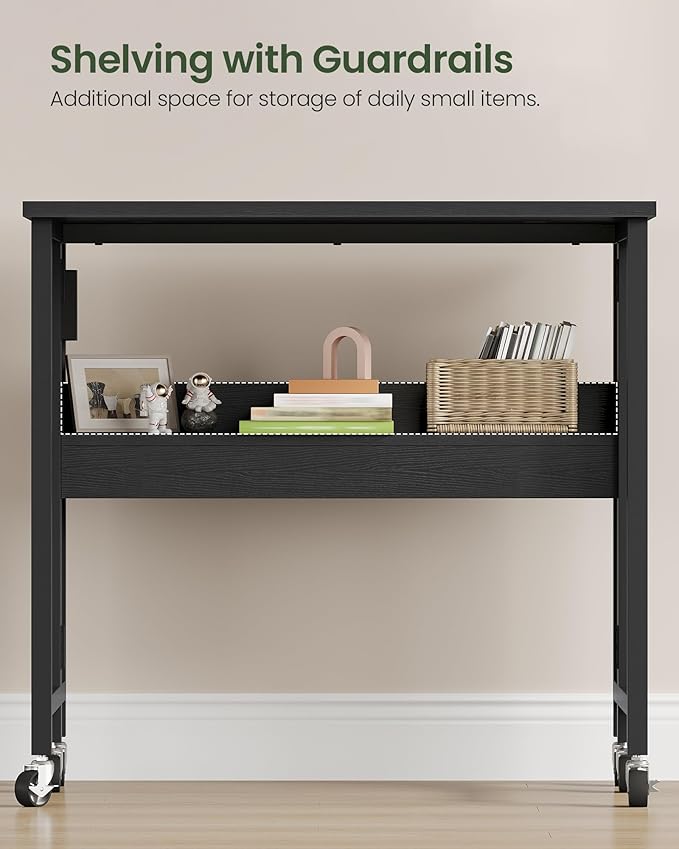 31.5 Modern Folding Computer Desk with Power Outlets Wheels Storage Perfect for Small Spaces Black TDN01UBB