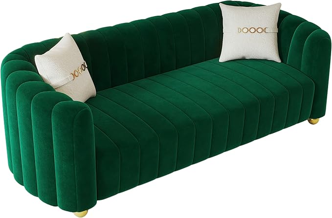 Mid-Century Modern Sofa for Living Room 84 Green Luxury Velvet Loveseat Sofa Couch Sectional Love Seat Sofa Couch with Gold Legs Upholstered Sofa for Apartment Bedroom Home Office