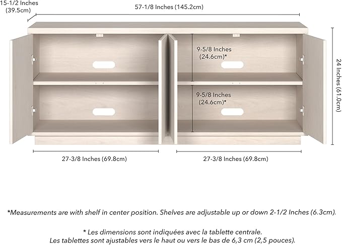 Henn&ampHart Fluted TV Stand for TVs up to 65 with 2 Concealed Ribbed Storage Cabinets and Adjustable Shelves for Living Room Family Room or Office Beech White