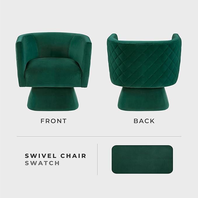 Lexicon 360 Degree Swivel Accent Chair Modern Comfy Velvet Barrel Chair Diamond Stitched Details Plush Foam Cushions Metal Swivel Base for Living Room/Bedroom/Apartment/Office Green