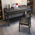 Rectangle Modern Soild Wood Writing Desk with 2 DrawersMinimalistRectangularHome Office DeskStudy TableComputer DeskSmall Spacesfor Bedroom (Black)
