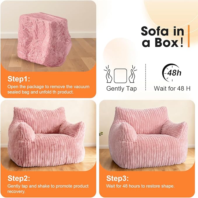 Giant Bean Bag Chair for Adults Oversized Memory Foam Bean Bag Sofa with Armrests Large Comfy Fluffy Single Lounges Mini Couch for Living Room Bedroom &amp Dorm(Pink)