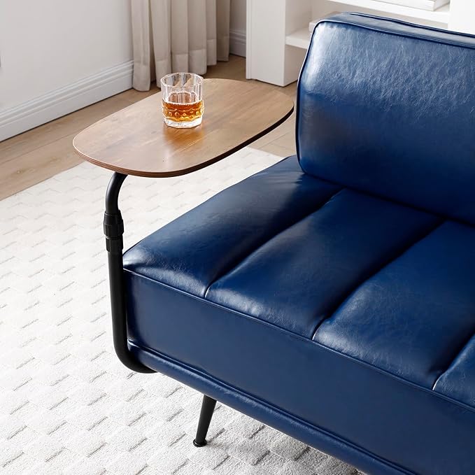 Small Modern Loveseat Couch Sofa Leather Upholstered 2-Seat Sofa Love Seat Furniture with 360-Degree Swivel Tray Black Metal Leg for Small Space Living Room Bedroom Apartment (Blue)