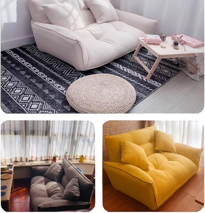 Japanese Style Leisure Sofa Bed for Small Living Rooms and Bedrooms Double Tatami Design Foldable Multi-Functional Couch Cotton and Linen Off-White