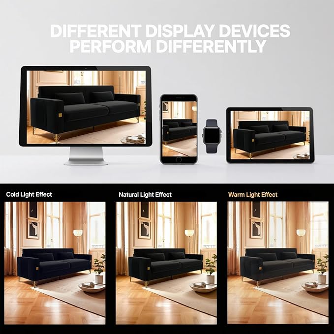 KEIKI 86 Oversized Luxury Velvet Sofa with Armrest and Removable Plush Cushions Minimalist Gold Accents 3-Seater Couch with Solid Legs Easy Assembly for Living Room Bedroom Apartment Black