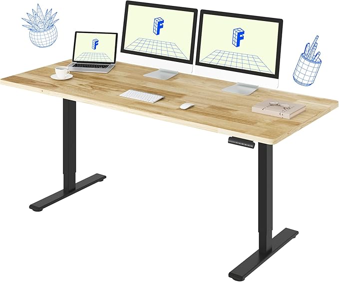 FLEXISPOT E3 Solid Wood Dual Motor 71 x 30 Electric Standing Desk Sit Stand Desk Holds 220 lbs Adjustable Height w/Memory Presets Butcher Block Rubberwood Desktop &amp Black Frame Ships in 2 Boxe