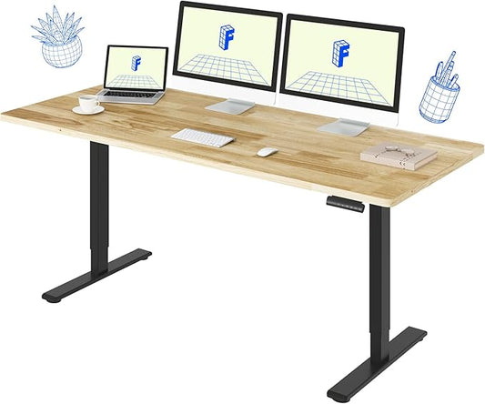 FLEXISPOT E3 Solid Wood Dual Motor 71 x 30 Electric Standing Desk Sit Stand Desk Holds 220 lbs Adjustable Height w/Memory Presets Butcher Block Rubberwood Desktop &amp Black Frame Ships in 2 Boxe