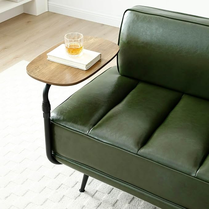 55 Modern Faux Leather Loveseat with 360° Swivel Side Table Mid-Century Tufted 2-Seater Sofa Bench for Living Room Entryway with Metal Legs and Backrest